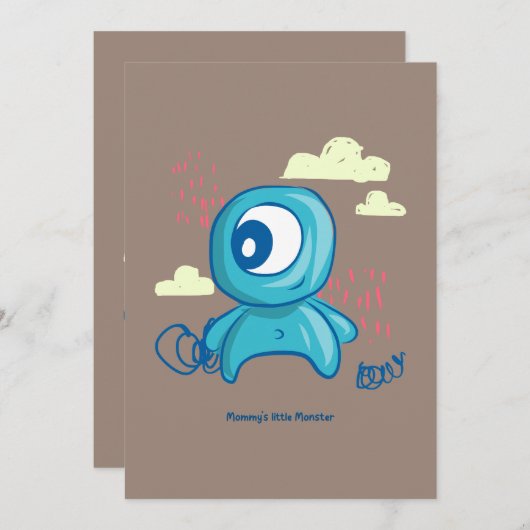 Cartoon Character Hand Drawn Blue Monster Art Kaart (Voorkant / Achterkant)