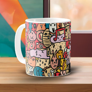 Cartoon Character Hand Drawn Toss Pattern Koffiemok