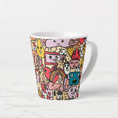 Cartoon Character Hand Drawn Toss Pattern Latte Mok (Rechterhoek)
