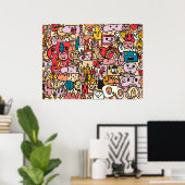 Cartoon Character Hand Drawn Toss Pattern Poster (Thuiskantoor)