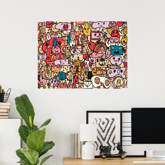 Cartoon Character Hand Drawn Toss Pattern Poster (Thuiskantoor)