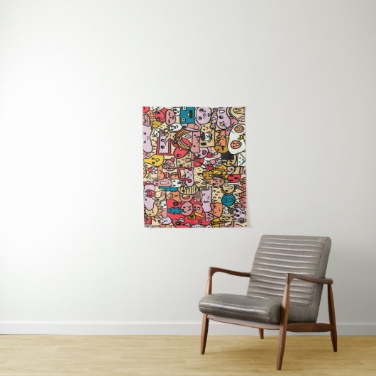 Cartoon Character Hand Drawn Toss Pattern Wandkleed (In situ)