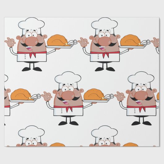 Cartoon Chef Holding Roast Turkije Cadeaupapier (Vlak)