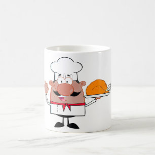 Cartoon Chef Holding Roast Turkije Koffiemok