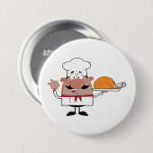 Cartoon Chef Holding Roast Turkije Ronde Button 7,6 Cm (Voorkant /achterkant)