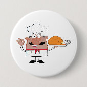Cartoon Chef Holding Roast Turkije Ronde Button 7,6 Cm (Voorkant)
