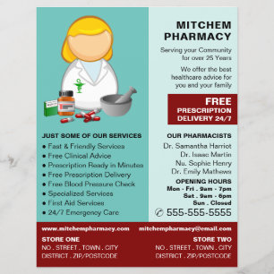 Cartoon Chemist, Farmacie, Adverteren apothekers Flyer