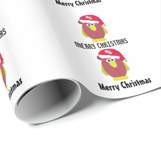 Cartoon Chicken in a Santa Hat Cadeaupapier (Rol Hoek)