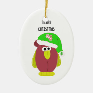 Cartoon Chicken in a Santa Hat Keramisch Ornament