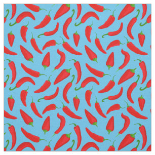 Cartoon Chili Pepper Patroon op Blauw Stof