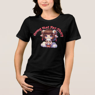 Cartoon Chinees Nieuwjaar Schaap en Meisje Tri-Blend Shirt