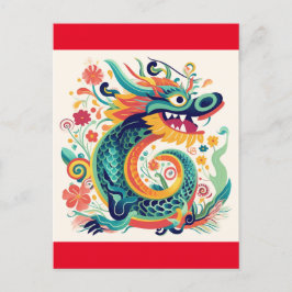 Cartoon Chinese Dragon Wall Art Briefkaart