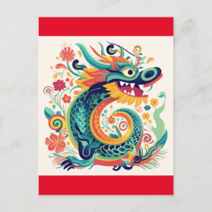 Cartoon Chinese Dragon Wall Art Briefkaart