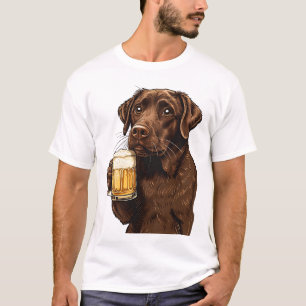 Cartoon Chocolate Labrador Holding Beer Mok T-shirt