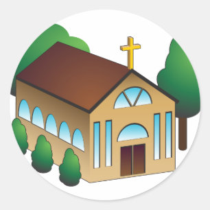 Cartoon Christelijke kerkbouw Ronde Sticker