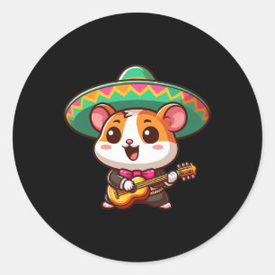 Cartoon Cinco de Mayo Hamster Mariachi Gitaar Mexi Ronde Sticker