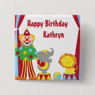 Cartoon Circus Clown en Dieren Verjaardag Button