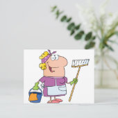 Cartoon Cleaning Lady Briefkaart (Staand voorkant)