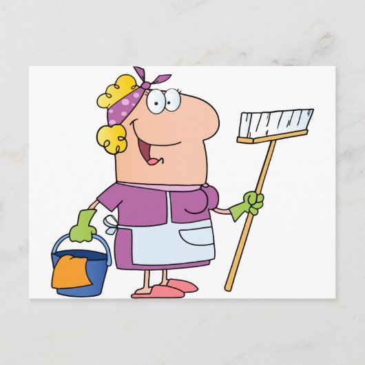 Cartoon Cleaning Lady Briefkaart (Voorkant)