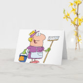 Cartoon Cleaning Lady Kaart (Gele Bloem)