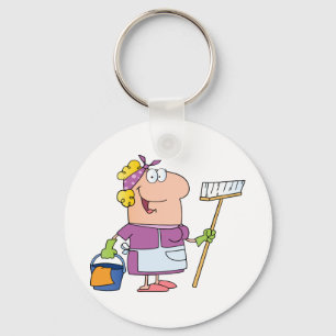 Cartoon Cleaning Lady Sleutelhanger