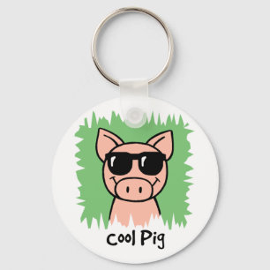 Cartoon Clip Art Cool Pig met zonnebril Sleutelhanger