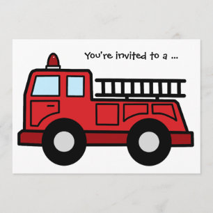 Cartoon Clip Art Firetruck Boy Birthday Party Kaart