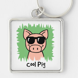 Cartoon Clip Art Koele Varken met Zonnebril Sleutelhanger