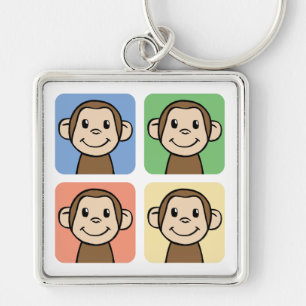 Cartoon Clip Art met 4 Gelukkige Apen Sleutelhanger