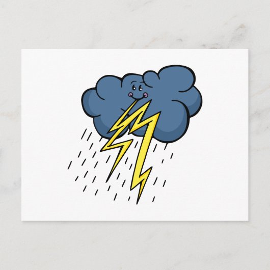 Cartoon Cloudy Sky Thunder & Lightning Storm Briefkaart (Voorkant)