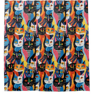 Cartoon coloré Chat Motif Douche rideau