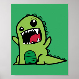 cartoon comic dino dinosaur green poster