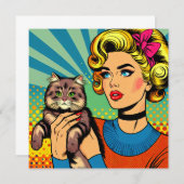 Cartoon Comic Pop Kunst Vrouwen Holding Cat (Voorkant / Achterkant)