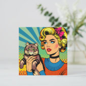 Cartoon Comic Pop Kunst Vrouwen Holding Cat (Staand voorkant)