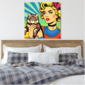 Cartoon Comic Pop Kunst Vrouwen Holding Cat Canvas Afdruk (Insitu (Slaapkamer))