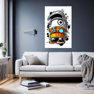 Cartoon Cool Robot Boy   AI Art Poster