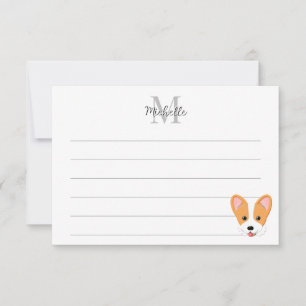 Cartoon Corgi Aangepaste Gelinieerde Monogram Notitiekaartje