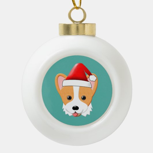 Cartoon Corgi Kerstkerstkerstkerstkerstkerstkerstk Keramische Bal Ornament (Voorkant)