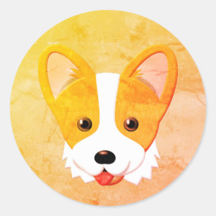 Cartoon Corgi Painting Ronde Sticker