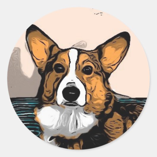 Cartoon Corgi Ronde Sticker (Voorkant)