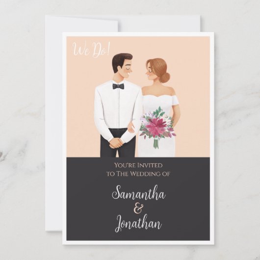 Cartoon Couple Modern Wedding Uitnodiging (Voorkant)
