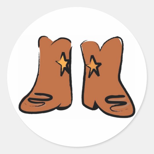 Cartoon Cowboy Boots Ronde Sticker (Voorkant)