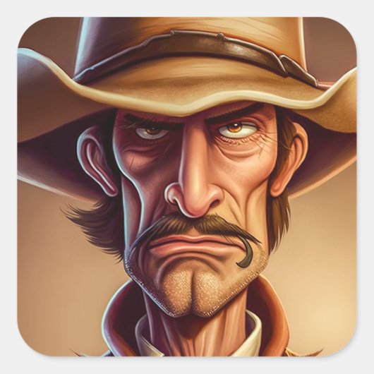 Cartoon Cowboy Vierkante Sticker (Voorkant)