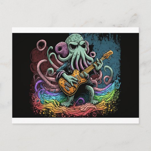 Cartoon Cthulhu Rock 'n Roll Briefkaart (Voorkant)