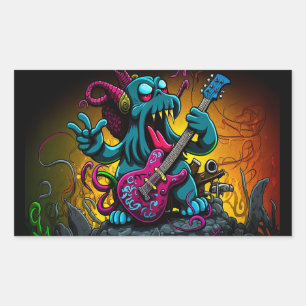 Cartoon Cthulhu Rock 'n Roll Rechthoekige Sticker