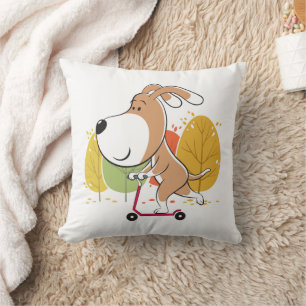 Cartoon Cute Dog Puppy Kick Scooter Autumn Park Kussen