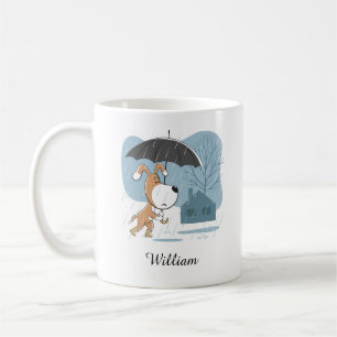 Cartoon Cute Funny Dog Puppy Walking Rain Umbrella Koffiemok