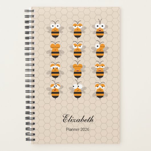 Cartoon Cute Funny Honey Bee Honeycomb 2026 Planner (Voorkant)