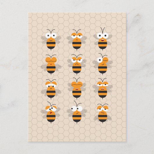 Cartoon Cute Funny Honey Bee Honeycomb Briefkaart (Voorkant)