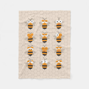 Cartoon Cute Funny Honey Bee Honeycomb Fleece Deken